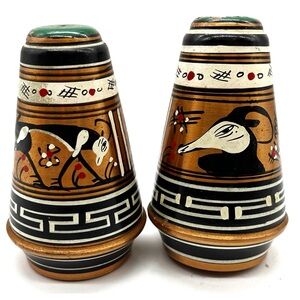Vintage Hand-Made Copper Hand Painted SALT & PEPPER Shakers Greece
